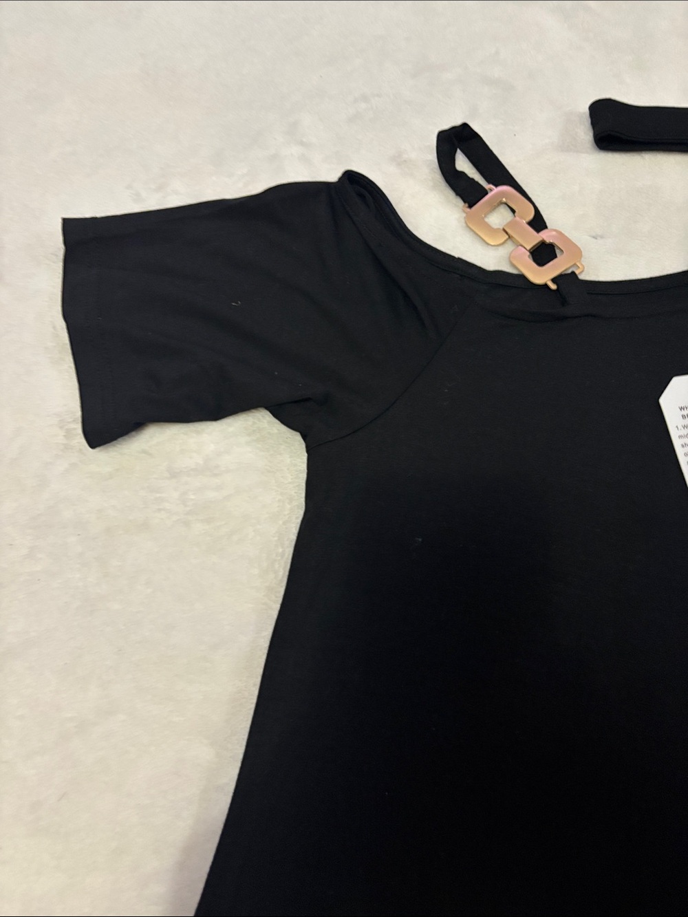 Dress One-Shoulder Black A-Line with Mesh Hem Accent NWT - Picture 5 of 6
